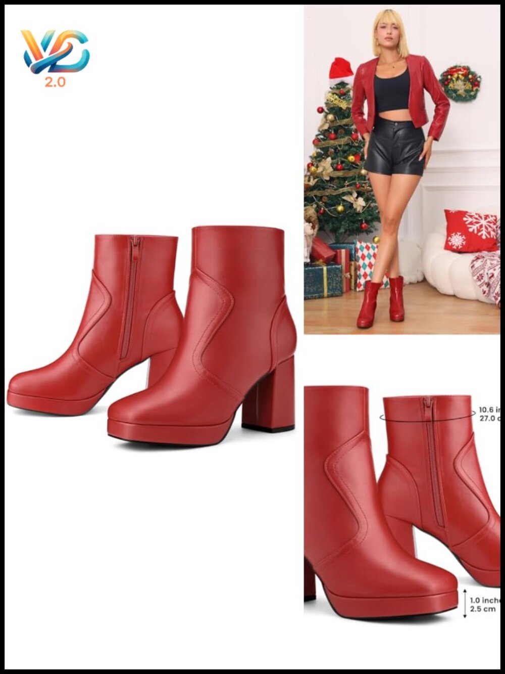 Faux Leather Squared Toe Platform Chunky Heels Ankle Boots for Women